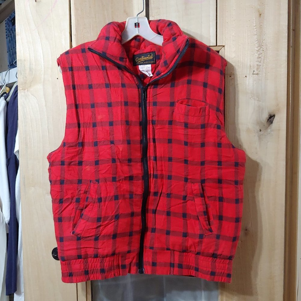 Continental Lumberjack buffalo plaid flannel mens zip front puffer vest size L